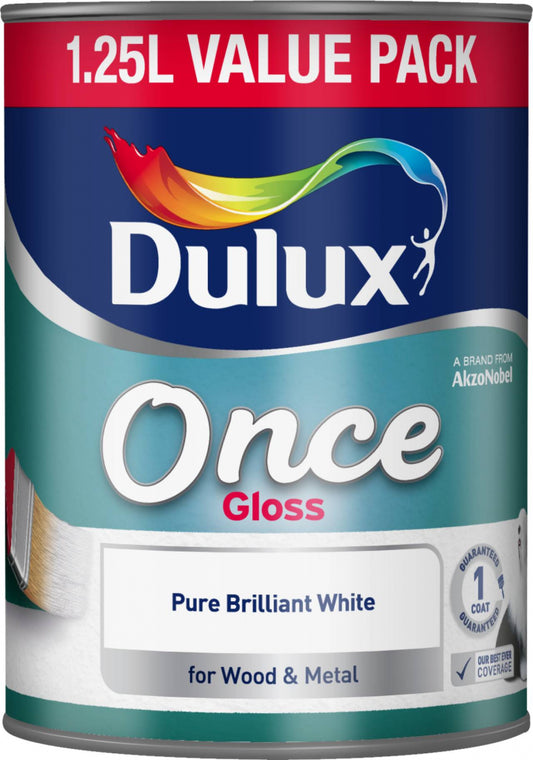 Dulux Once Gloss 1.25L – Pure Brilliant White High Gloss Paint