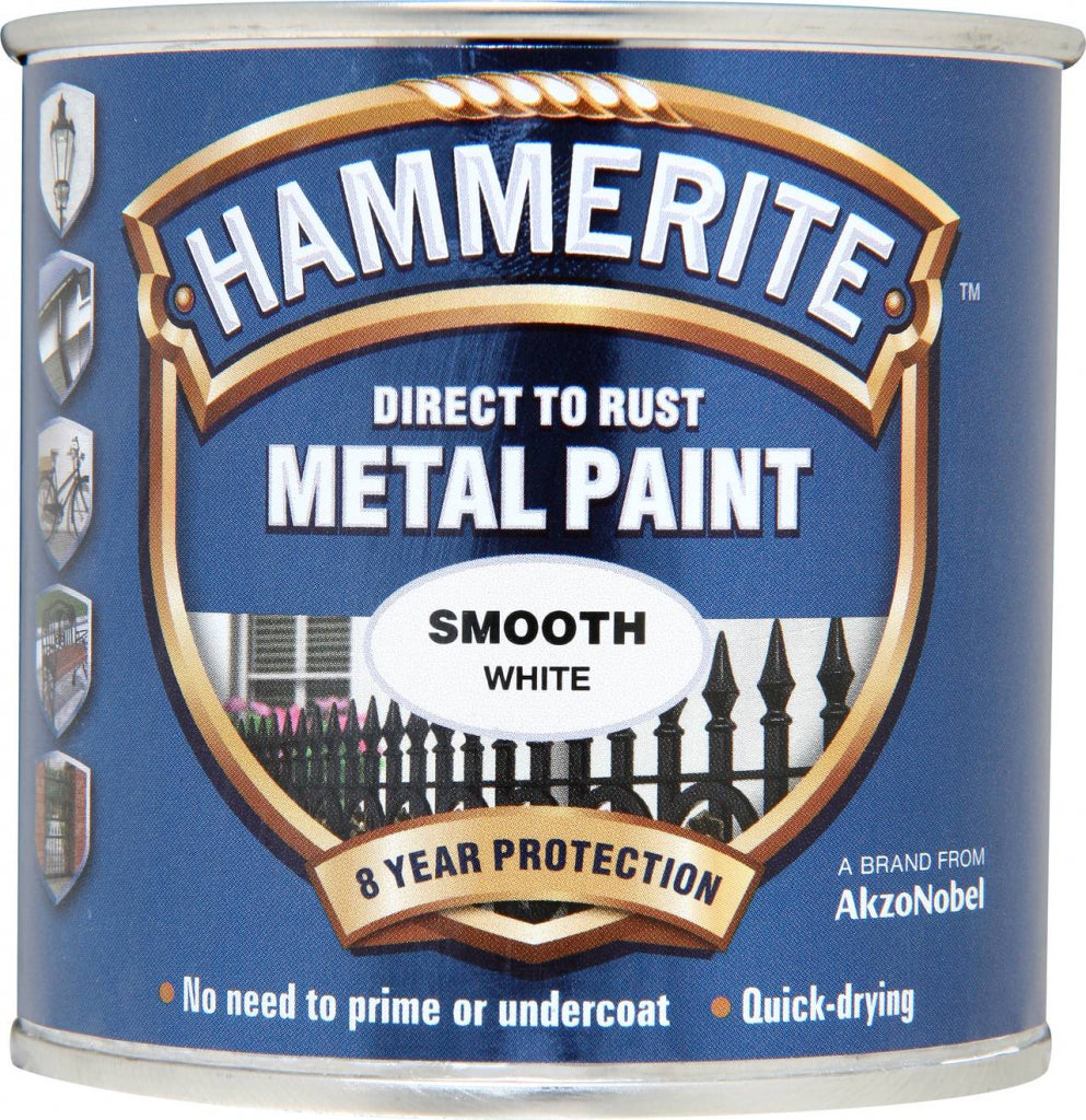 Hammerite Smooth Metal Paint 250ml – Black, Dark Green, Red, Silver & White