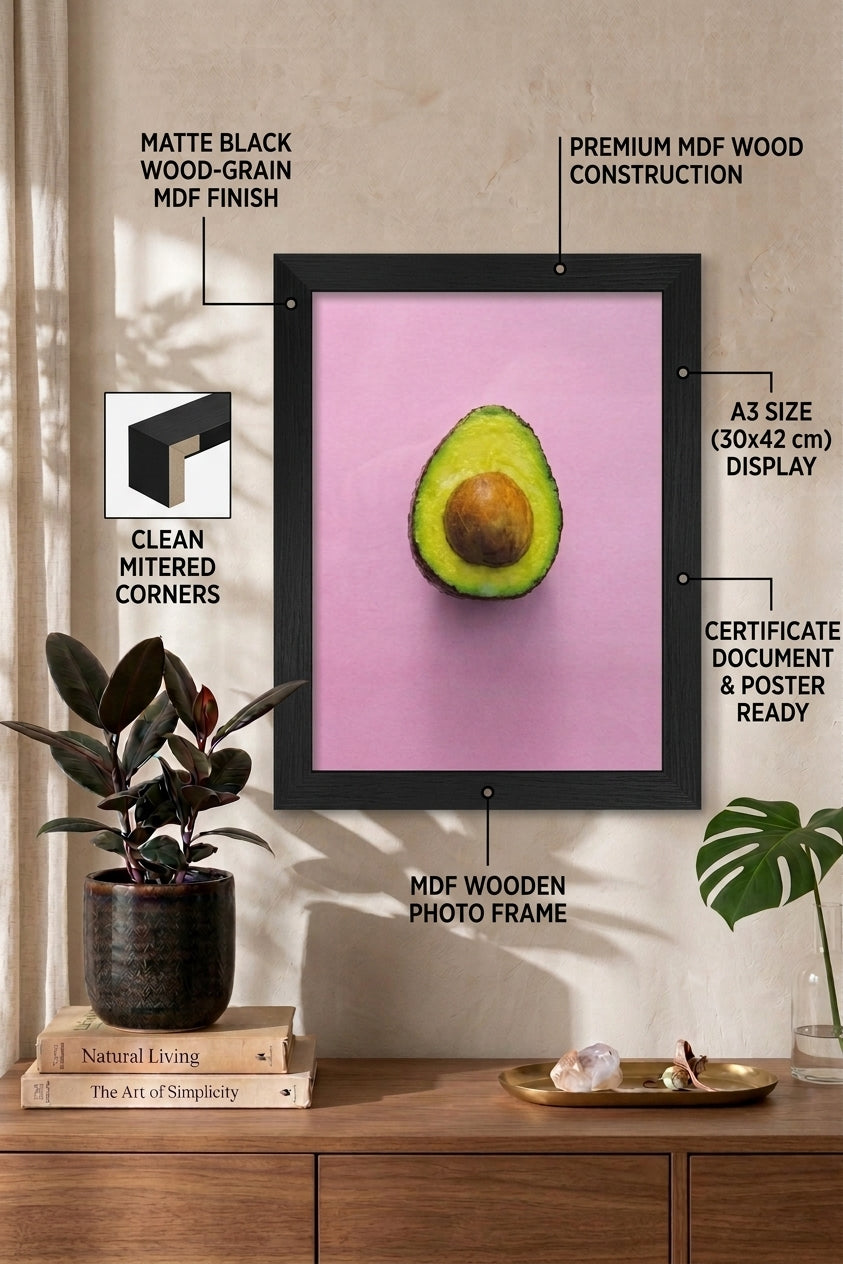 A4 Picture Frame 21x30cm – MDF Wooden Photo Frame for Posters & Certificates – White, Black & Silver