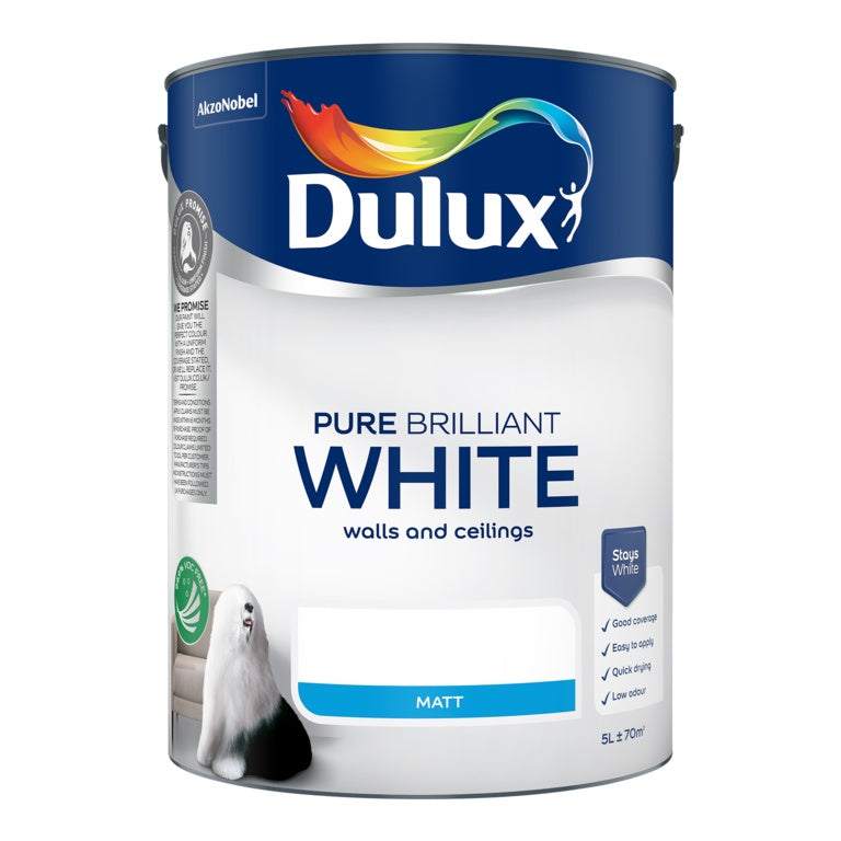 Dulux Matt 5L – Pure Brilliant White Matt Emulsion Paint for Interior Walls & Ceilings