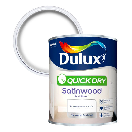 Dulux Quick Dry Satinwood 750ml – Pure Brilliant White Interior Wood & Metal Paint