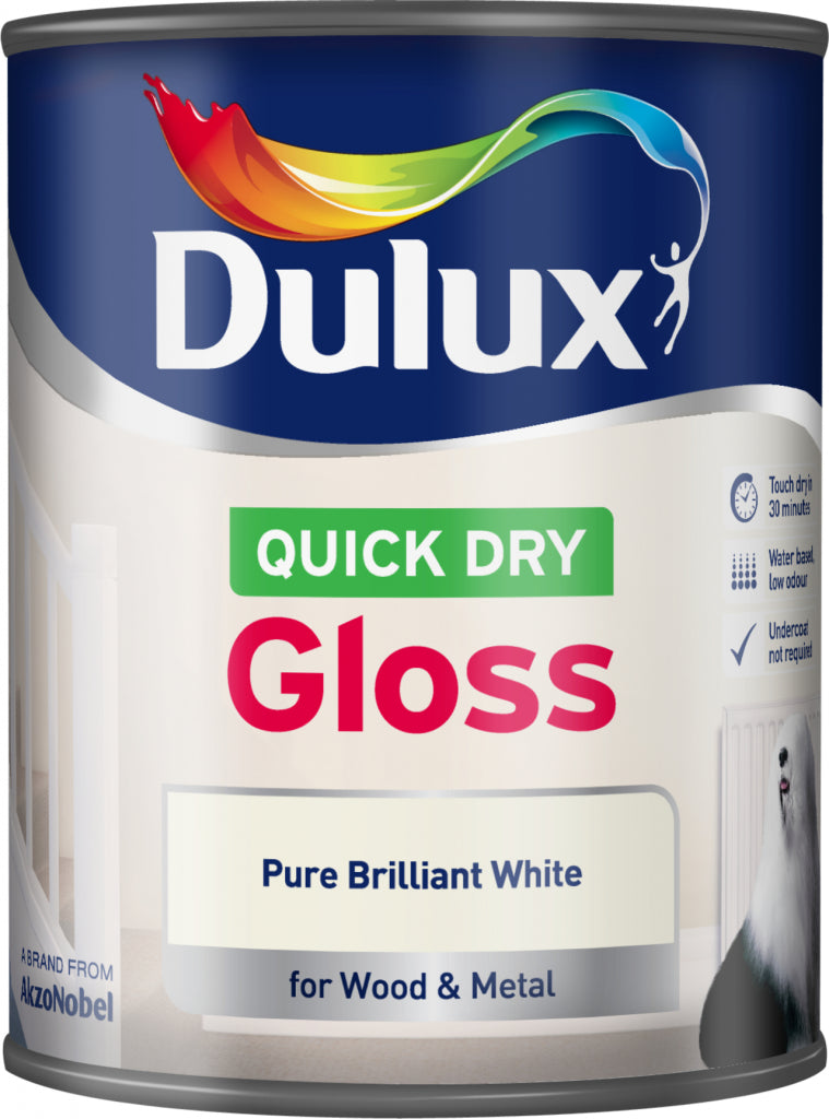 Dulux Quick Dry Gloss 750ml – Pure Brilliant White High Gloss Paint
