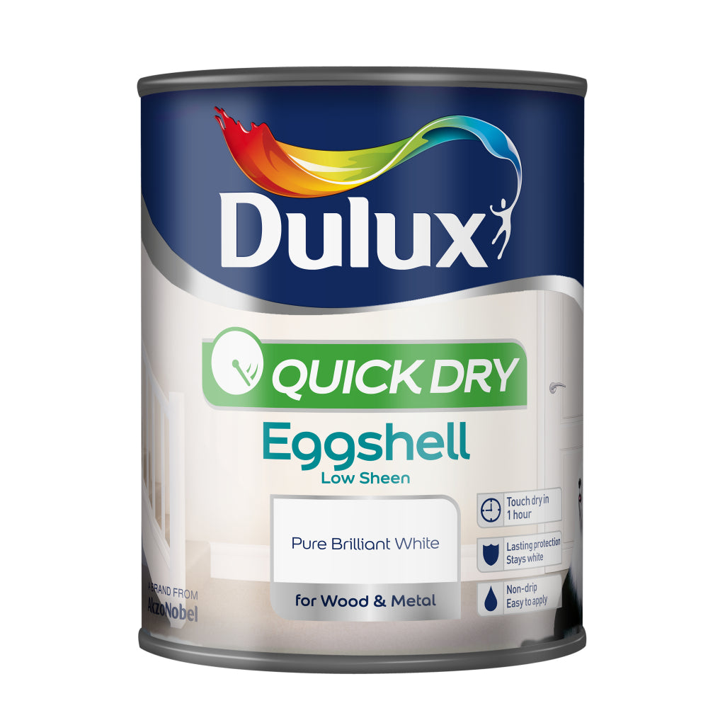 Dulux Quick Dry Eggshell 750ml – Pure Brilliant White Interior Wood & Metal Paint