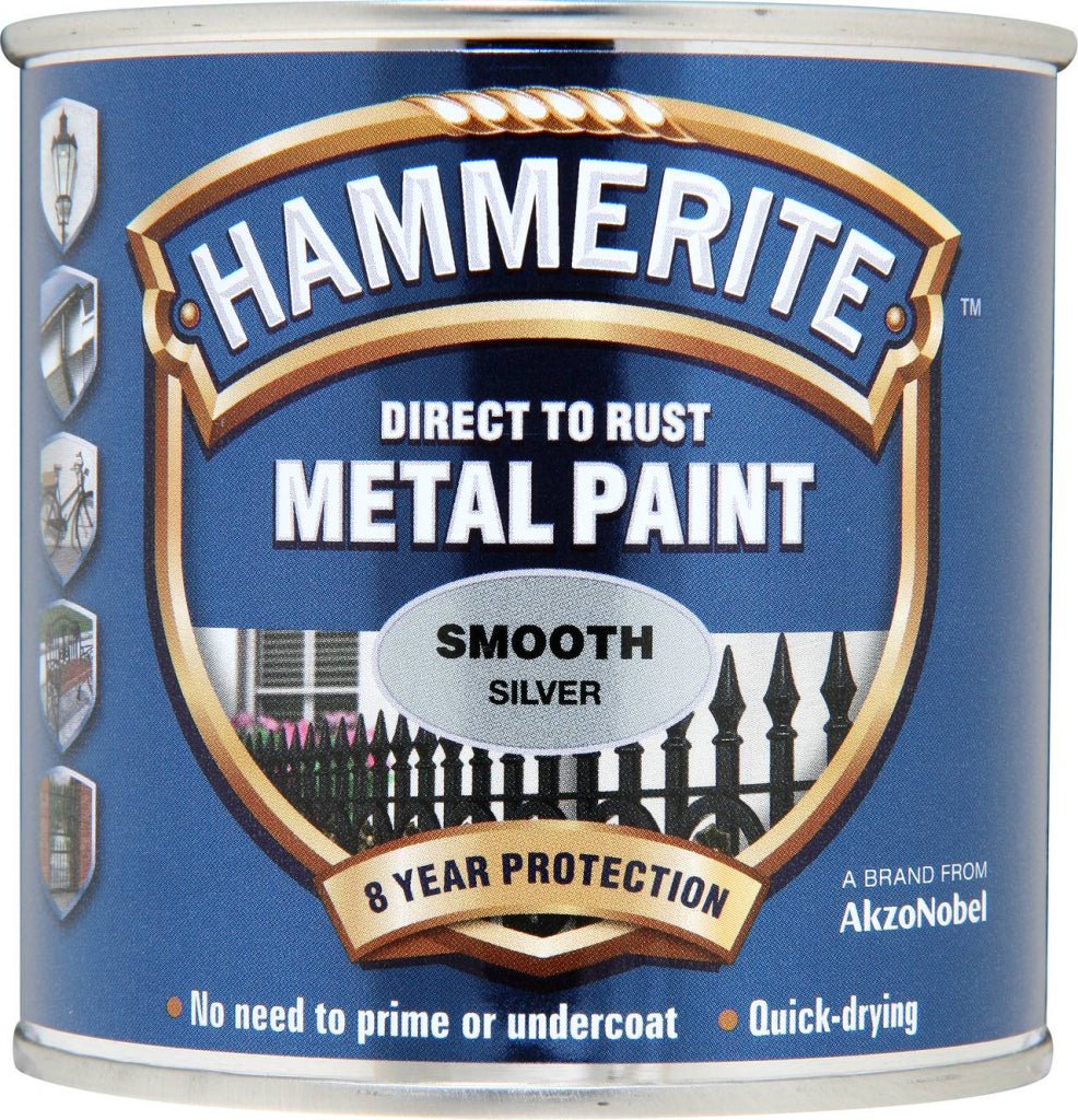 Hammerite Smooth Metal Paint 250ml – Black, Dark Green, Red, Silver & White