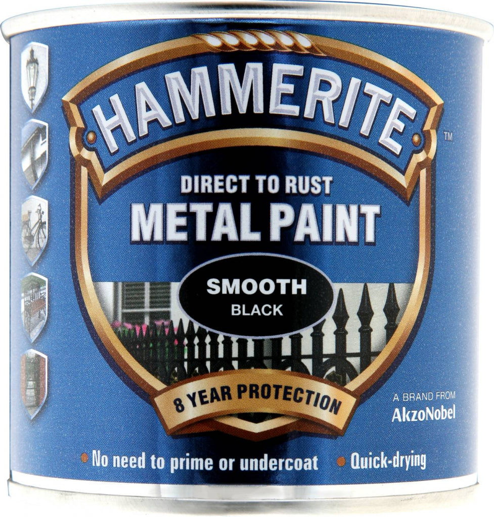 Hammerite Smooth Metal Paint 250ml – Black, Dark Green, Red, Silver & White