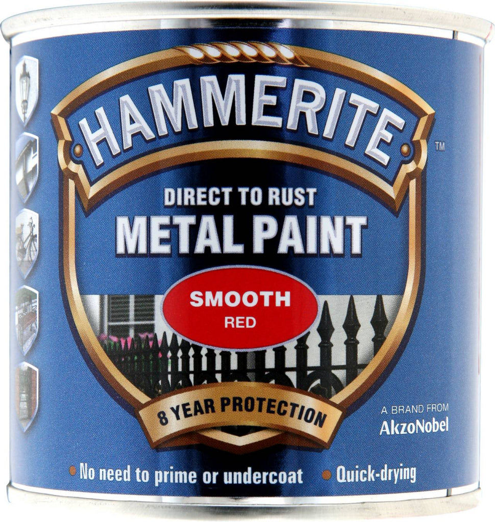 Hammerite Smooth Metal Paint 250ml – Black, Dark Green, Red, Silver & White