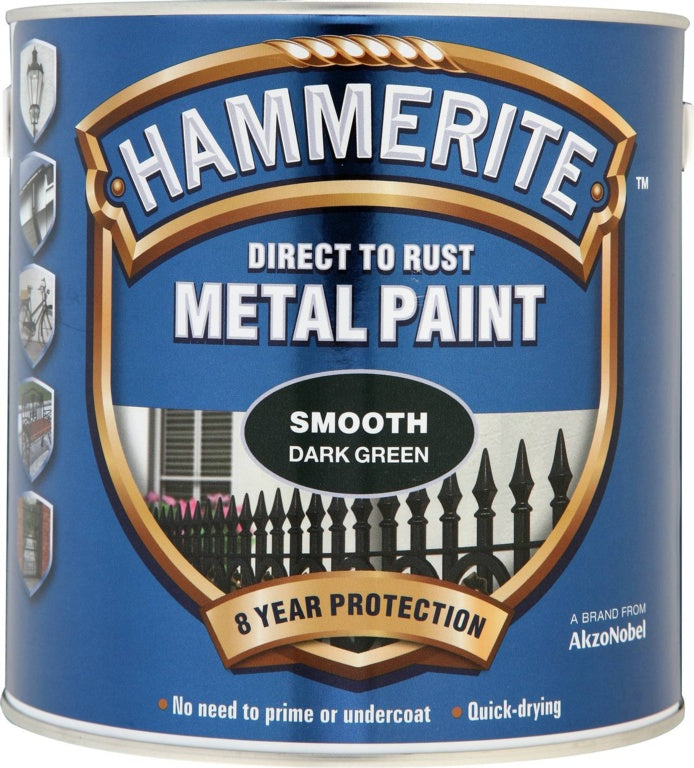 Hammerite Smooth Metal Paint 250ml – Black, Dark Green, Red, Silver & White