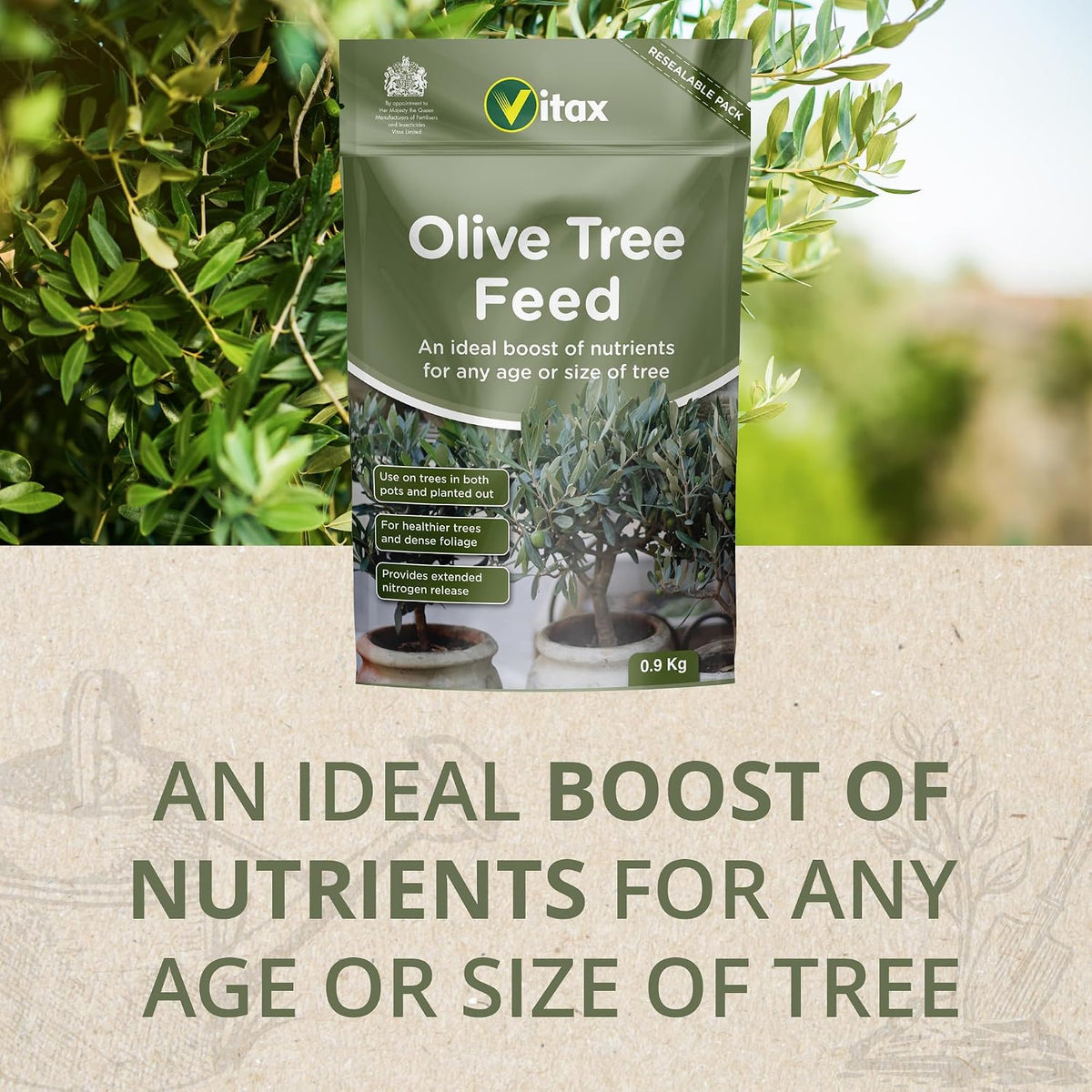 Vitax Olive Tree Fertiliser 0.9kg Garden Shrub & Hedge Fertiliser Slow Release Root Feed Growth Stimulant for All Season