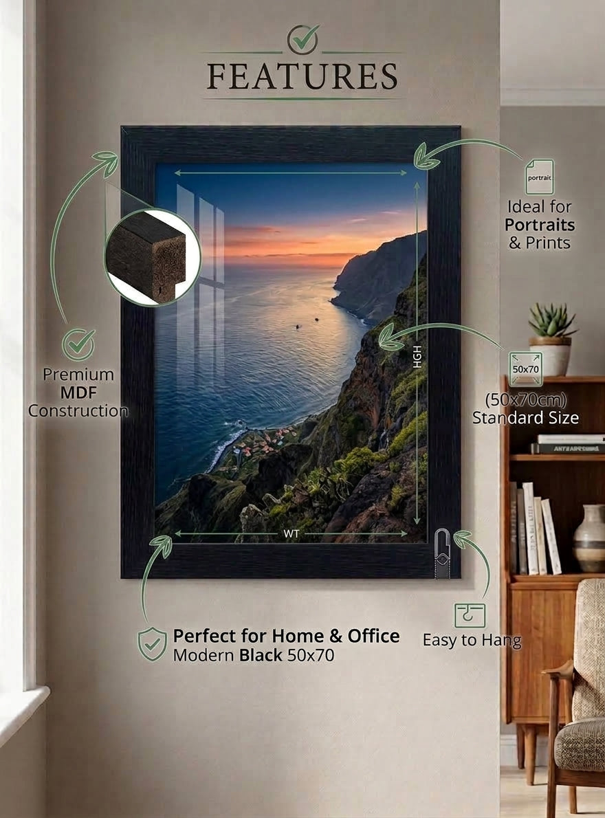 50x70cm Photo Frame – Perspex Front, Wall Mounted – Black and White