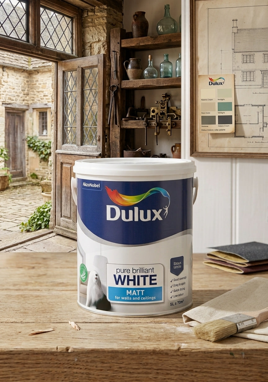Dulux Matt 5L – Pure Brilliant White Matt Emulsion Paint for Interior Walls & Ceilings