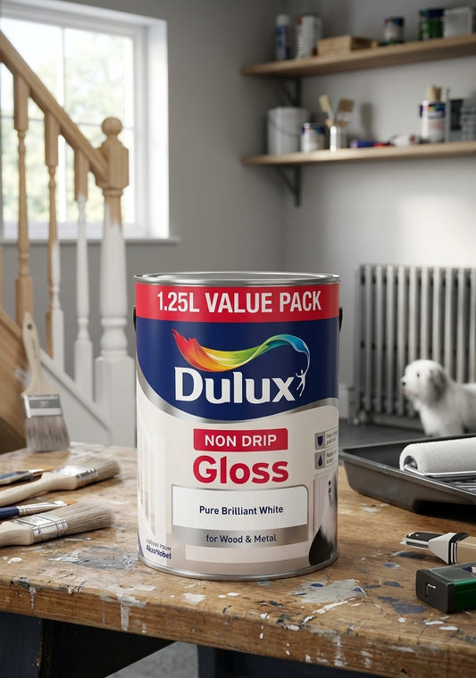 Dulux Non Drip Gloss 1.25L – Pure Brilliant White High Gloss Paint