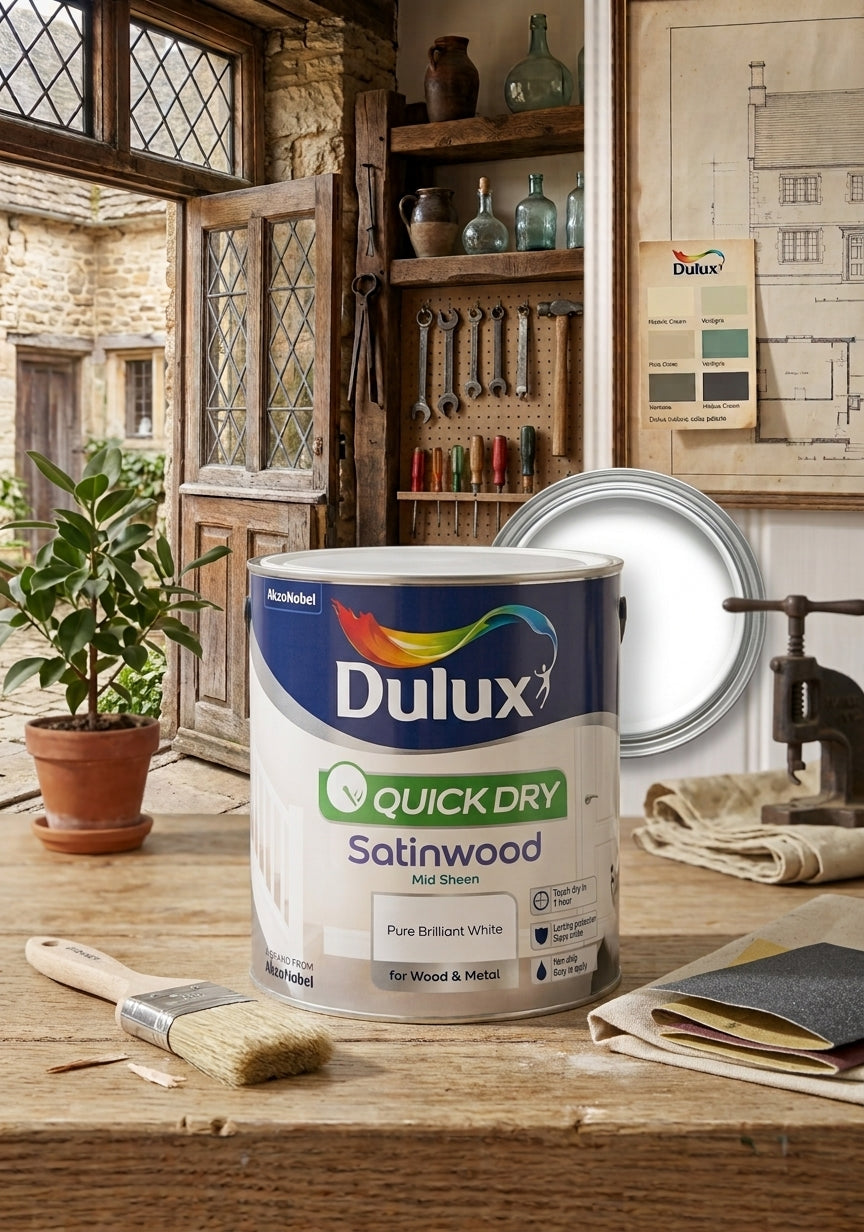 Dulux Quick Dry Satinwood 750ml – Pure Brilliant White Interior Wood & Metal Paint