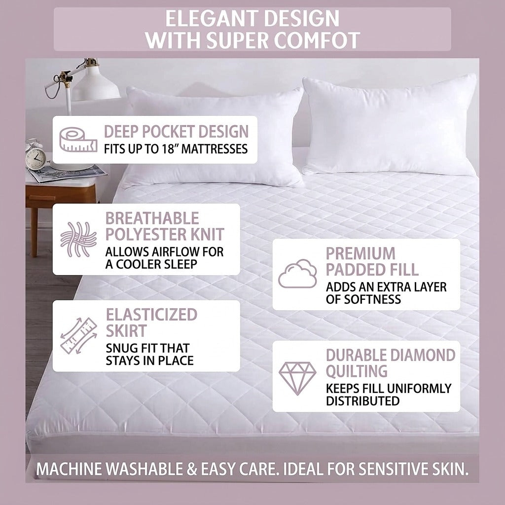 Quilted 30cm Deep Mattress Protector – White