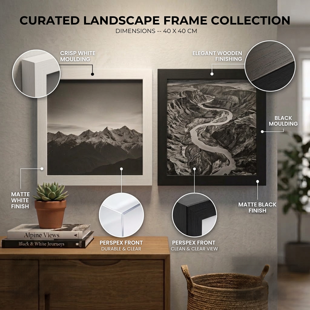 Modern 40x40cm Picture Frame Wooden Square Photo Frame Perspex Front & Wall Hanging Hooks for Home & Office Decor